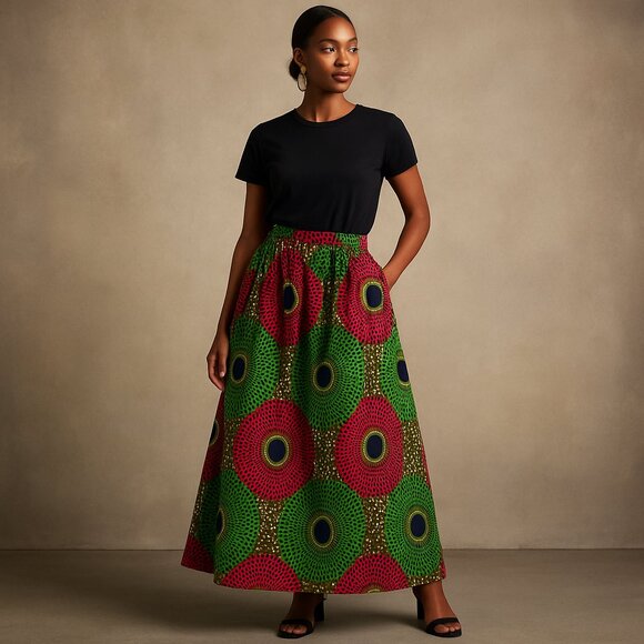 🌺 Hongyun Amy Wax-Print Maxi Skirt — Modern Global Elegance (L) - Picture 3 of 5